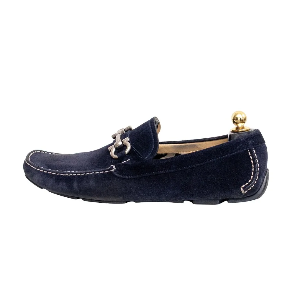 Salvatore Ferragamo Paris Navy Blue Suede Gancini Bit Loafers Mens US 11.5 D
